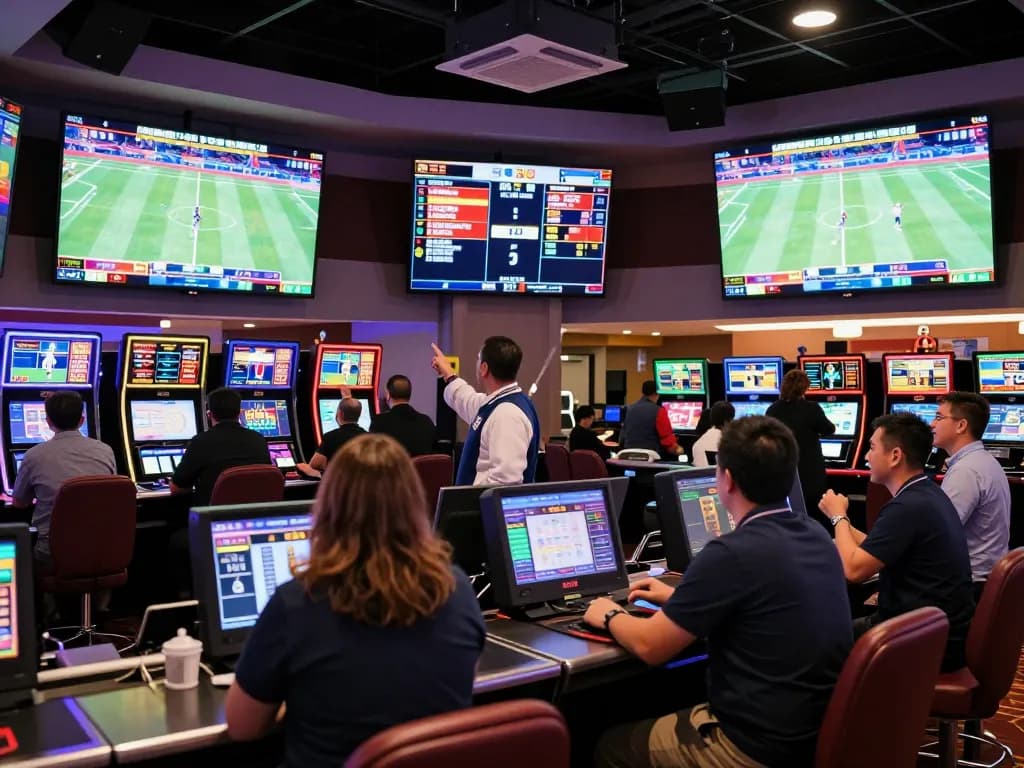 Excited bettors engaging with keonhacaii at the vibrant sportsbook environment.