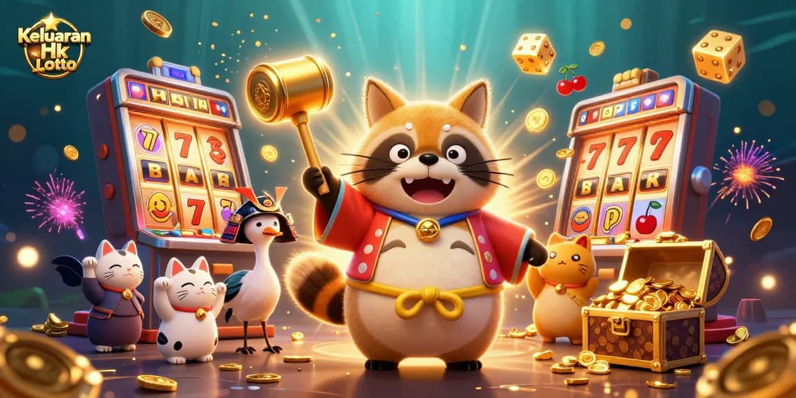Experience Keluaran Hk Lotto excitement with a dynamic 3D casino illustration showcasing joyful characters.