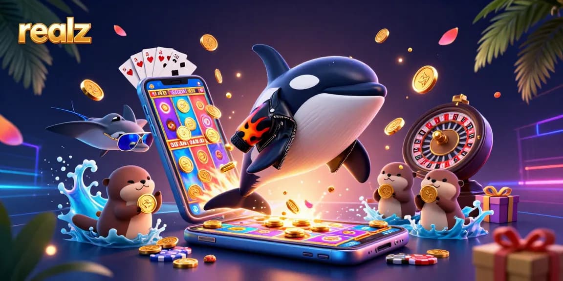 Engage with realz as sea otters and a cool orca enjoy a colorful slot game adventure.