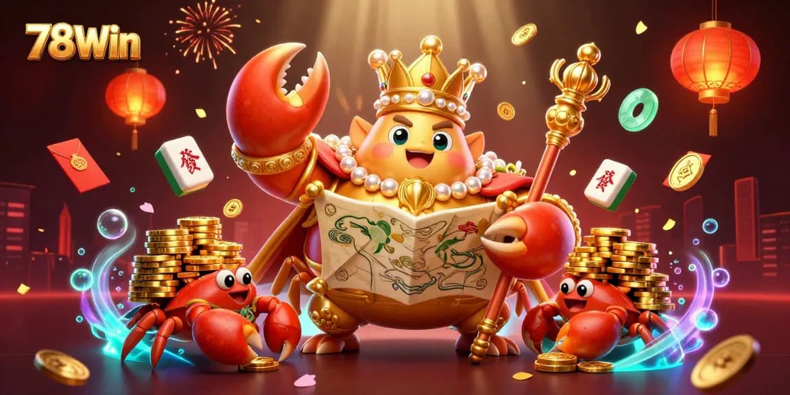 Engage in thrilling gameplay with 78Win as the golden crab emperor presides over a vibrant casino scene.