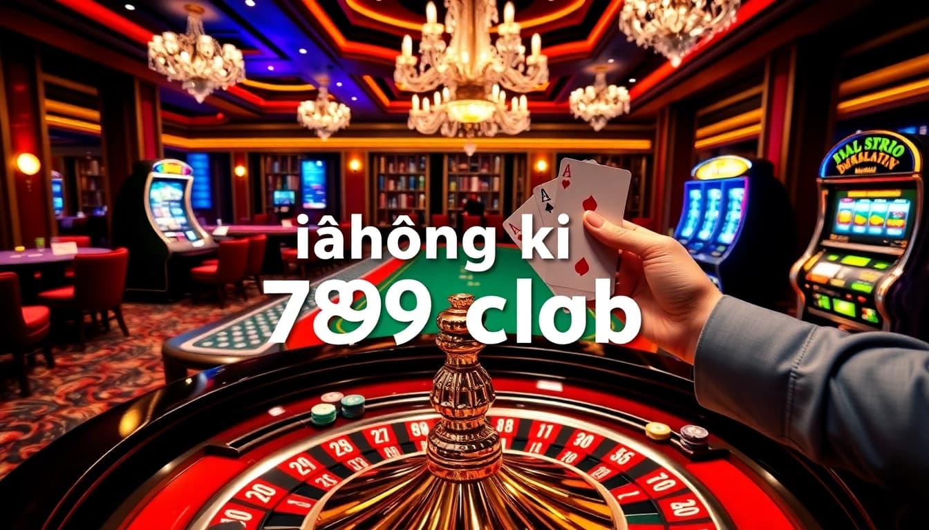 Exciting casino scene showcasing đăng ký 789club with roulette, poker cards, and slots.