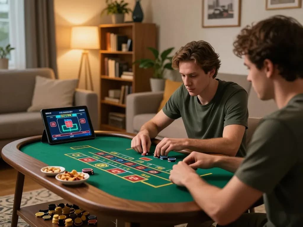 Player strategizing in their living room during a live casino game on 78winvina tablet.