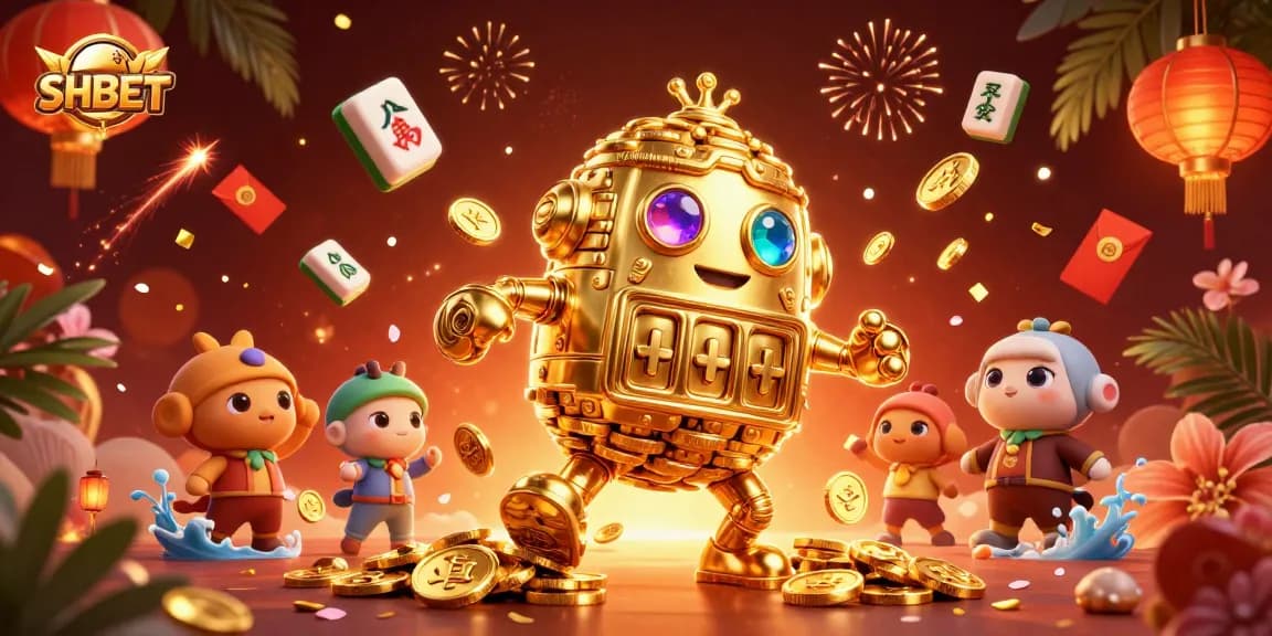 Win big with SHBET in an exciting, ultra-detailed casino scene filled with gold and vibrant colors.