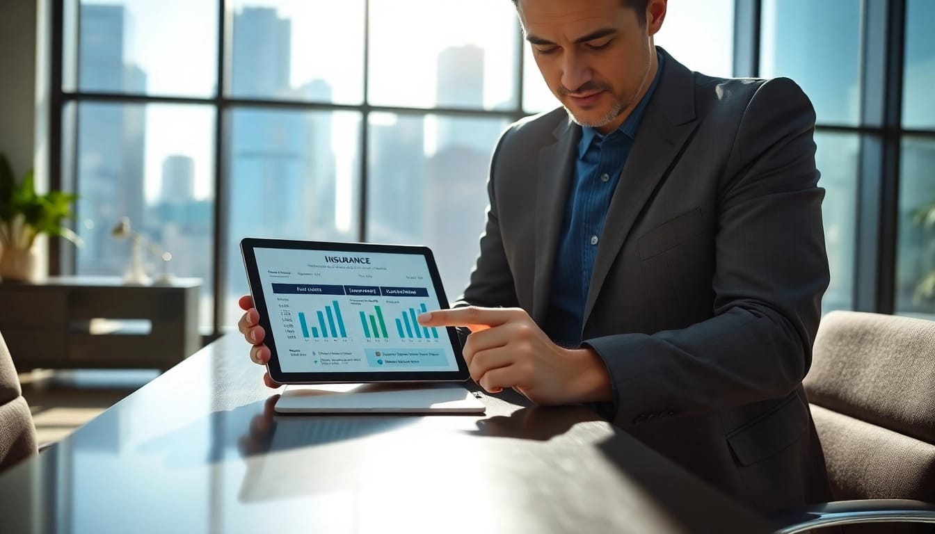 Vergleiche von Versicherungen durch einen Finanzberater in einem modernen Büro.