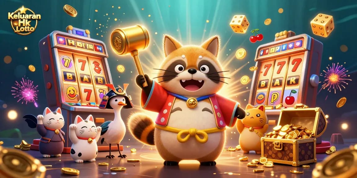 Experience Keluaran Hk Lotto excitement with a dynamic 3D casino illustration showcasing joyful characters.