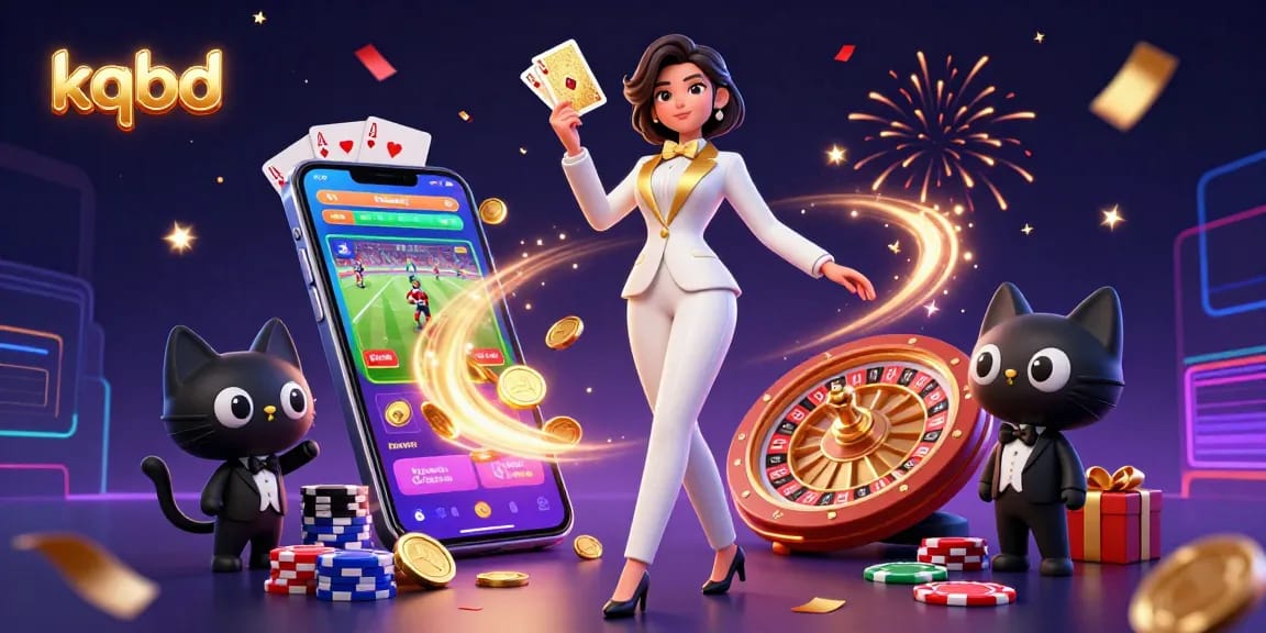 Bet on exciting sports with kqbd as the cat and elegant host shuffle winning cards.