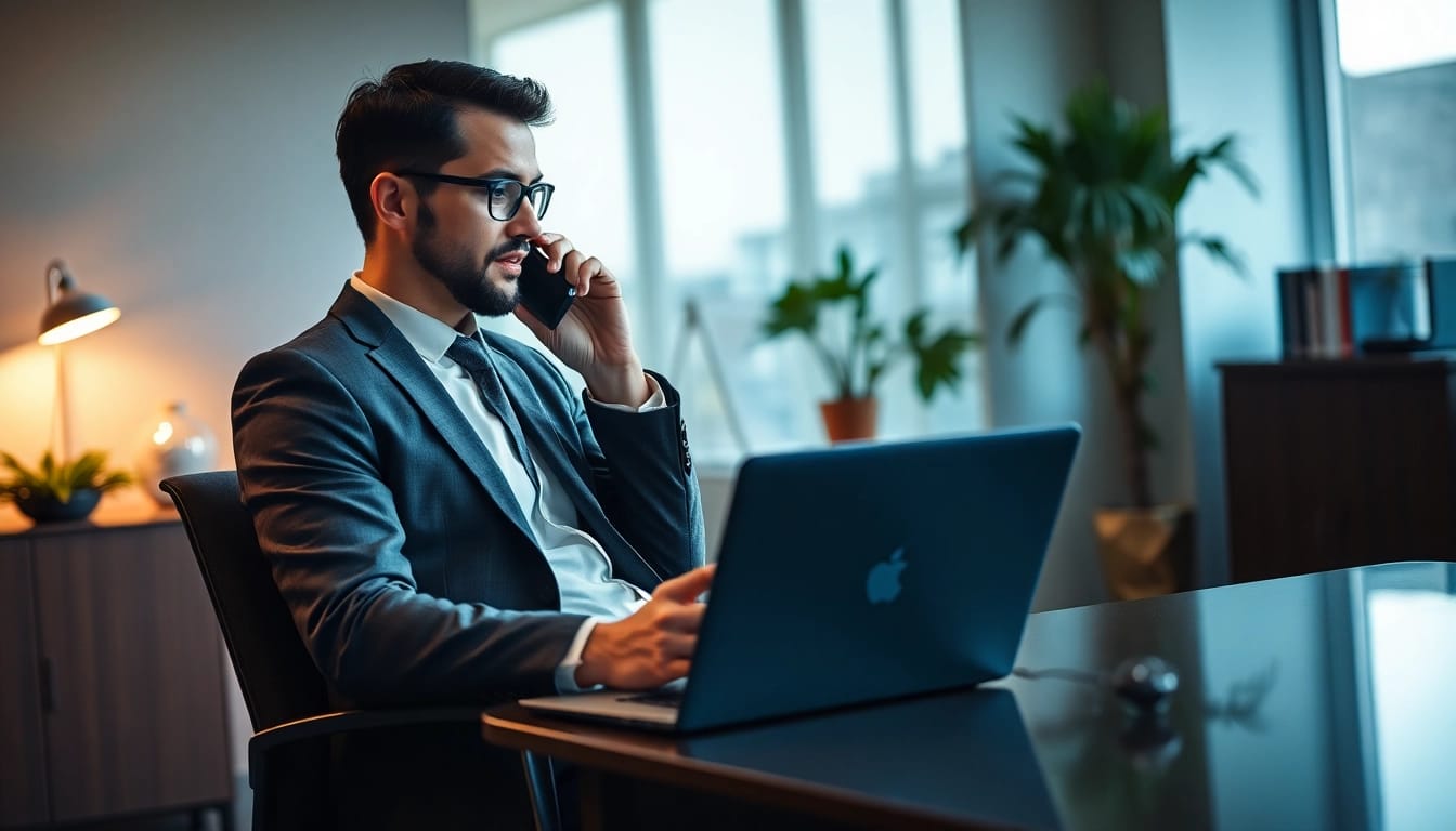 Headhunter analysiert Kandidaten im modernen Büro, während er am Laptop arbeitet.