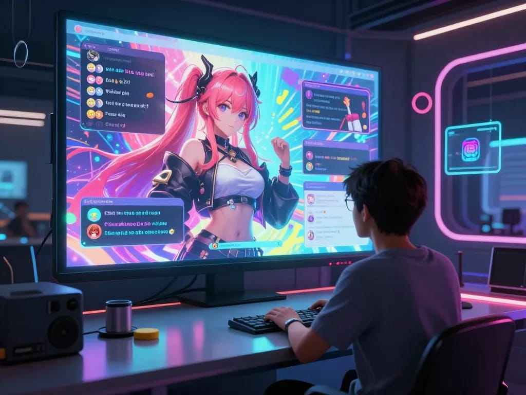 Engaging hentai AI chat experience with vibrant anime character in a futuristic setting