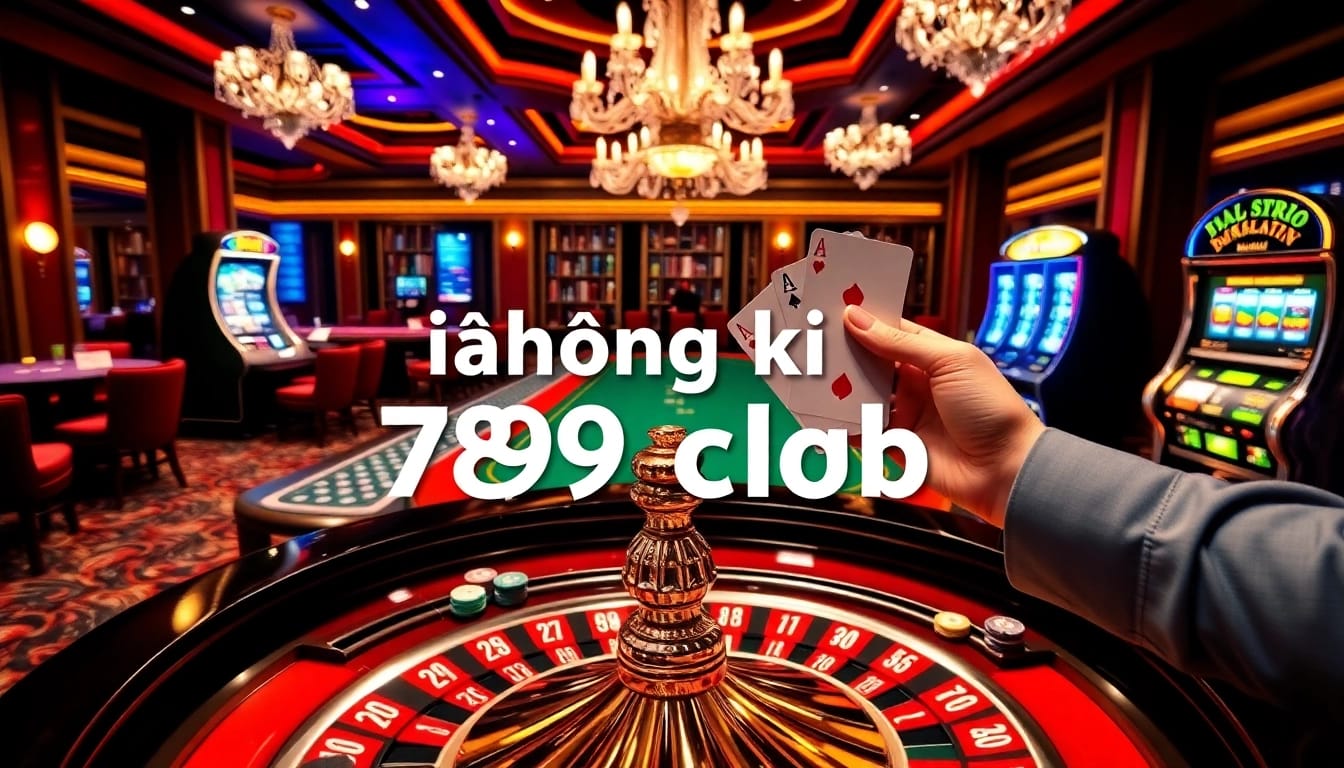 Exciting casino scene showcasing đăng ký 789club with roulette, poker cards, and slots.