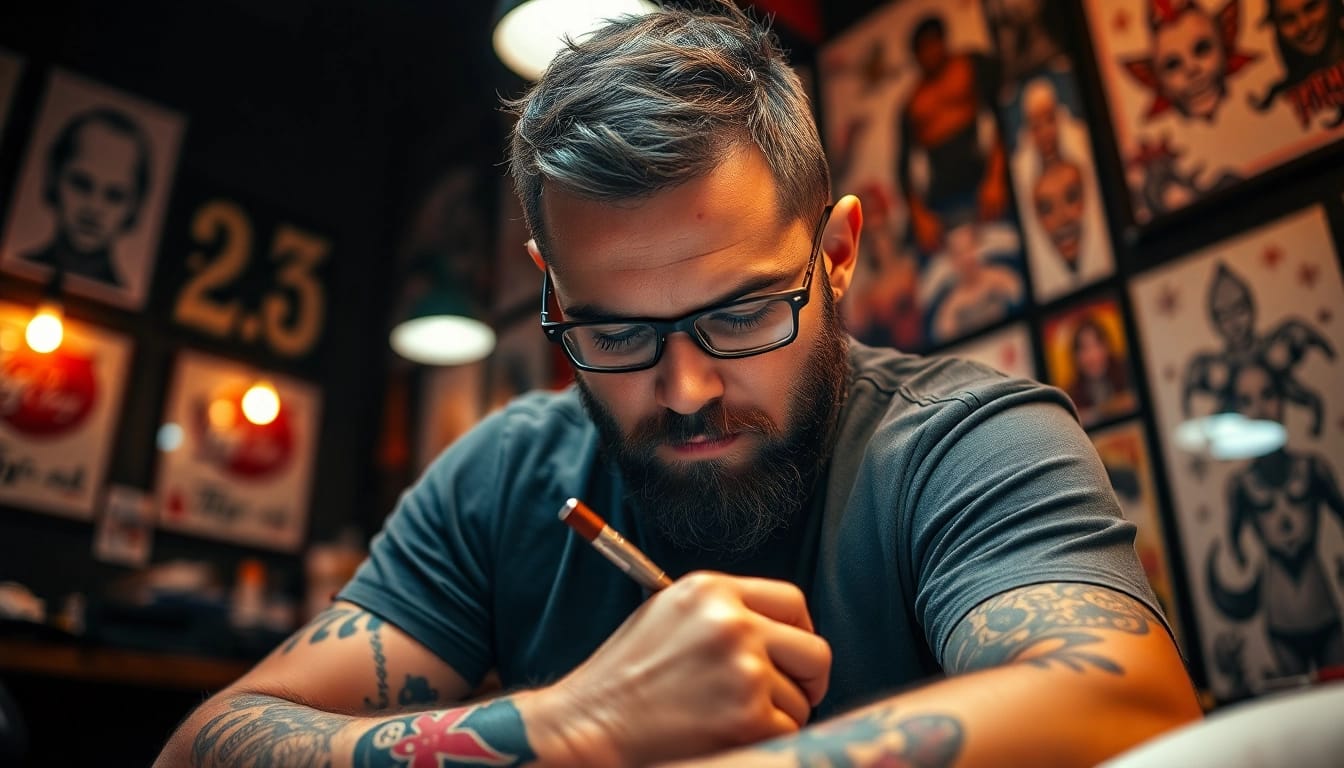 Tattoo Studio München: An artist meticulously crafting a unique tattoo design.