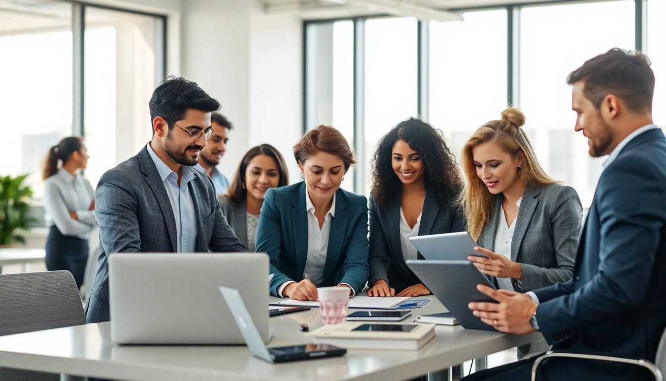 Headhunter IT in einem professionellen Büro mit IT-Profis bei der Zusammenarbeit.
