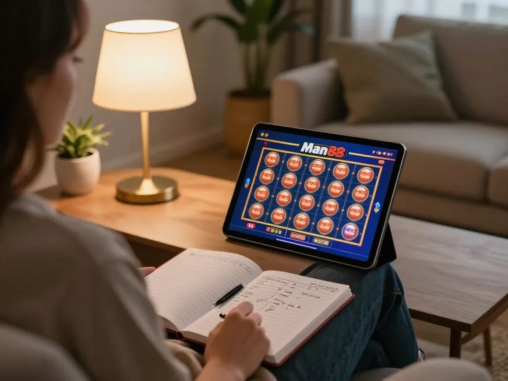 Players engage in thrilling online slots at man88 from a cozy home gaming setup