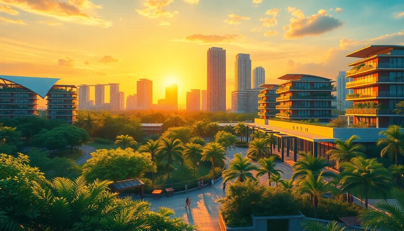 Explore the lush greenery and modern architecture of Tampines Ec, showcasing peaceful outdoor community activities.