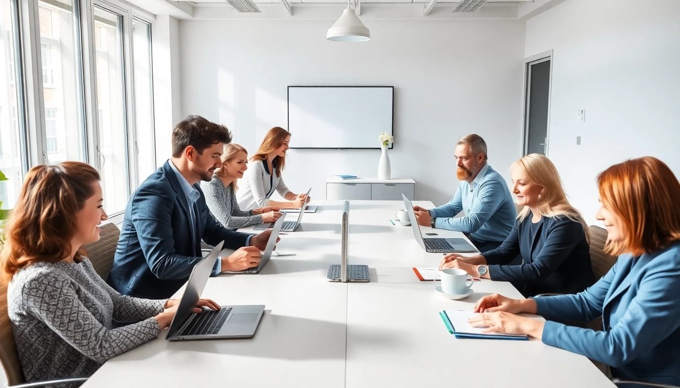 Professionelle Szene der Personalvermittlung mit Mitarbeitern in einem modernen Büro während der Zusammenarbeit.