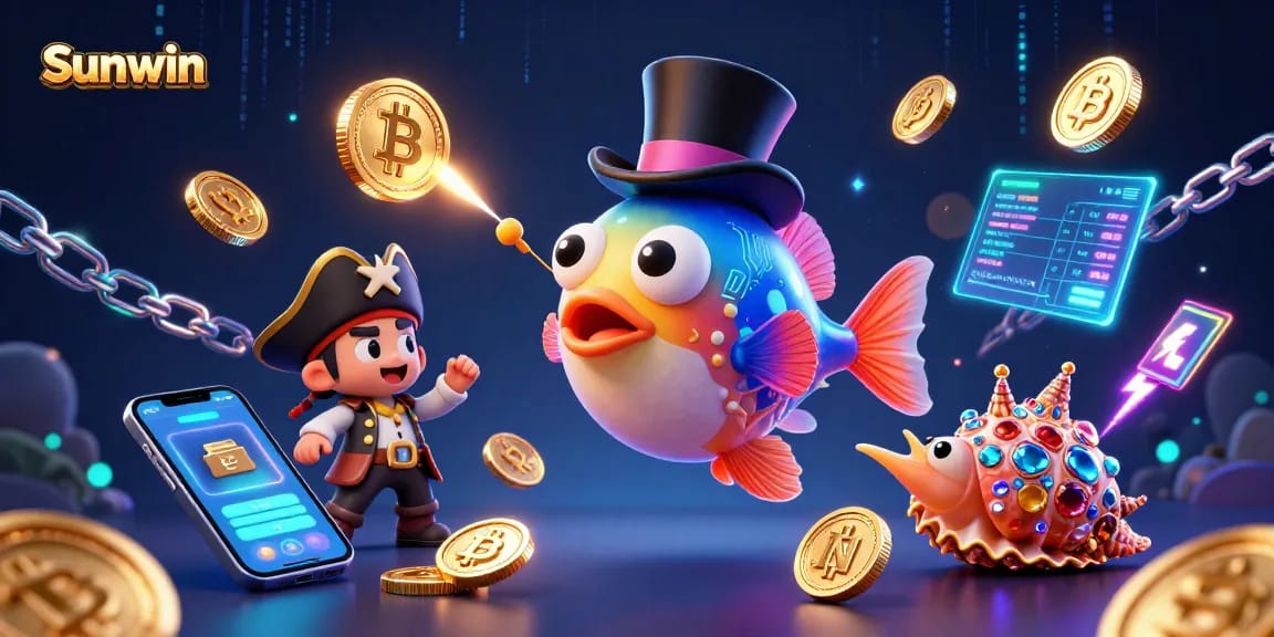 Catch golden coins with Sunwin in this vibrant 3D casino fantasy scene.