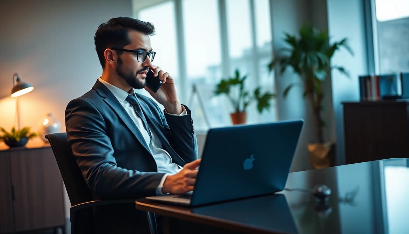 Headhunter analysiert Kandidaten im modernen Büro, während er am Laptop arbeitet.