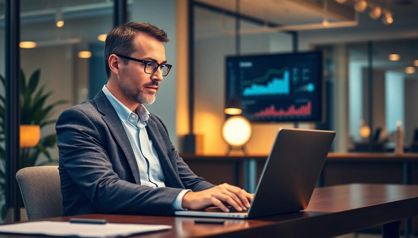 Professioneller Headhunter in einem modernen Büro analysiert Vertriebskandidaten für Executive Search Vertrieb.