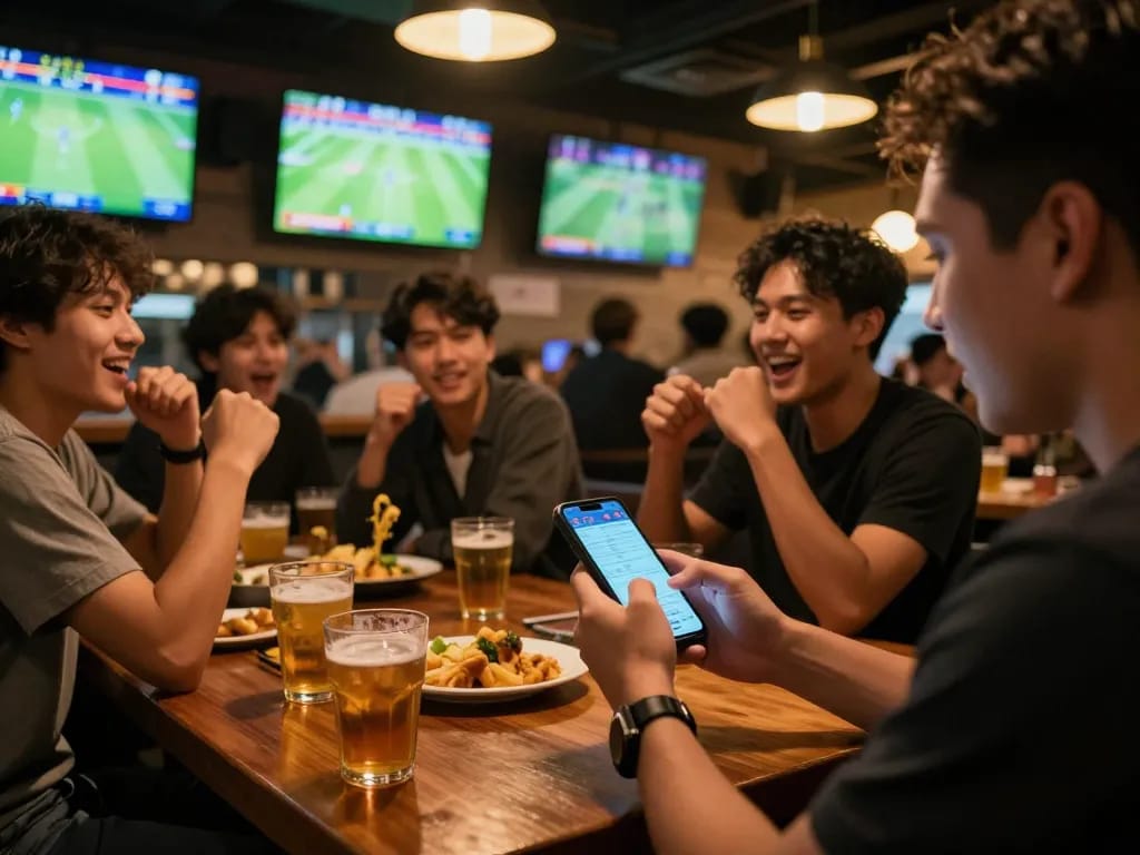 Enjoying the thrill of soi kèo bóng đá at a lively sports bar with friends.