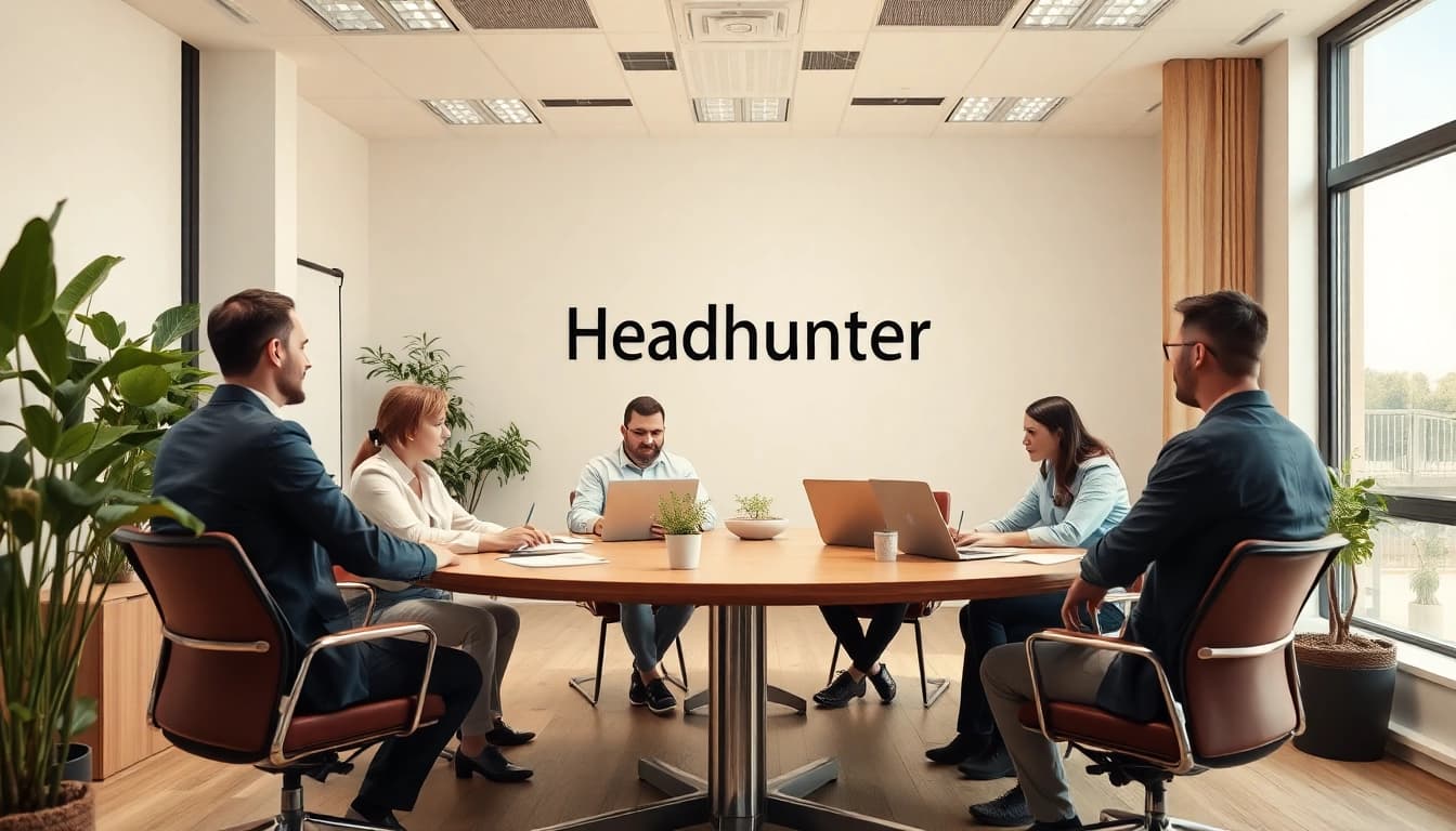 Professionelle Besprechung im Büro mit dem Fokus auf Headhunter Schweiz, das Team diskutiert Strategien.