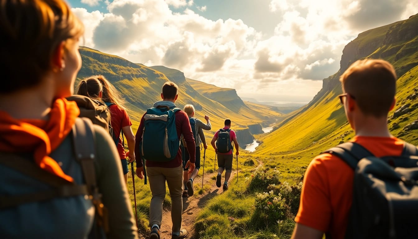 Kerry Way wandern mit einer Gruppe von Wanderern auf dem malerischen Weg in Irland.