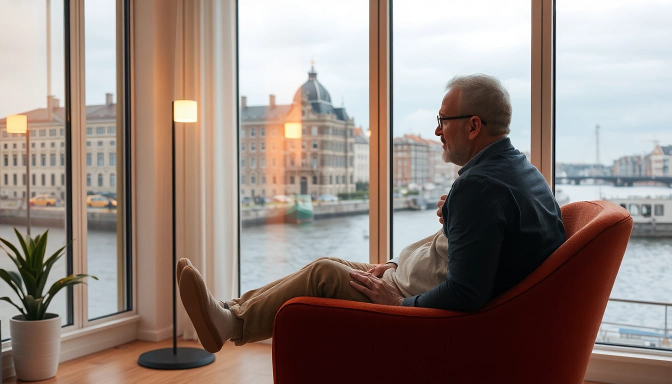 Hypnose Bremen: Entspannende Hypnoseszene mit Therapeuten und Klient im Sessel.