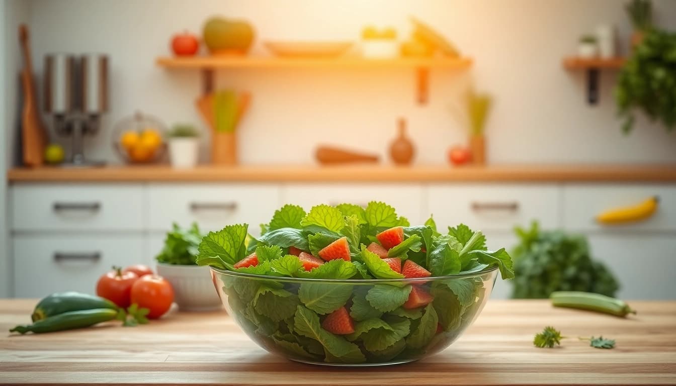 Gesunde Zutaten auf einer Waage symbolisieren Gewichtsverlust und bewusste Ernährung.