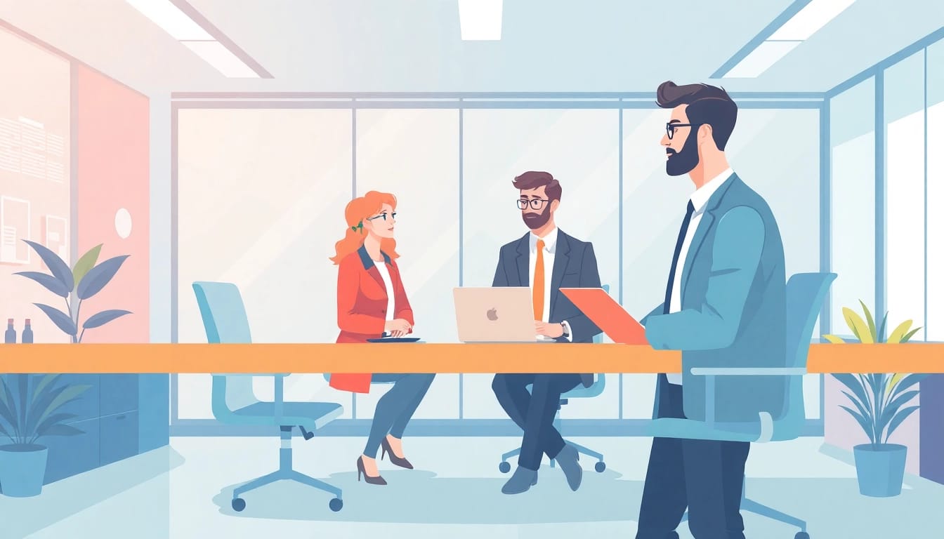 Headhunter berät Kunden in einem modernen Büro, verkörpert Professionalität und Vertrauen.