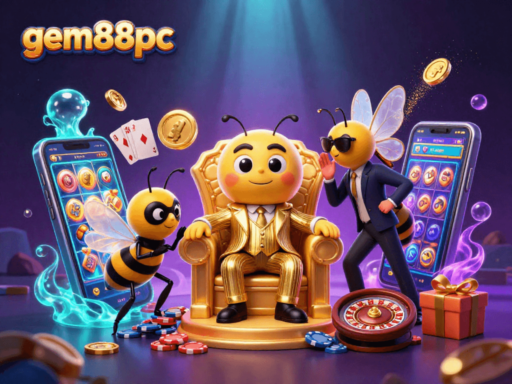 Engage with the captivating gem88pc scene featuring a bumblebee mob boss ruling a vibrant casino.
