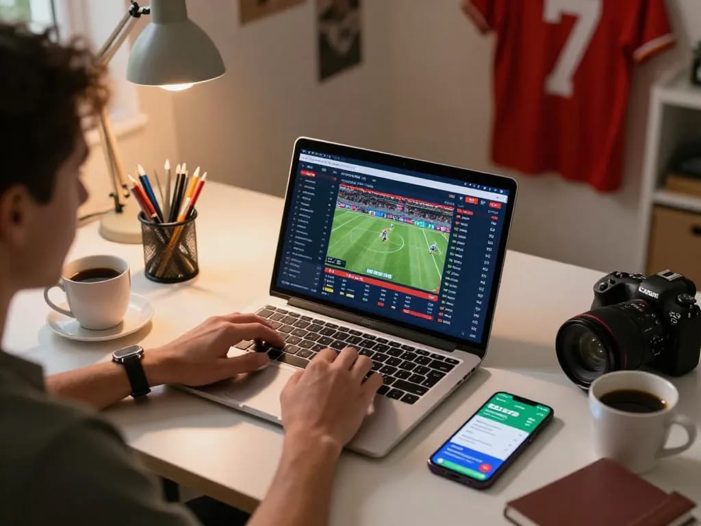 Engaging in online betting with tỷ lệ nhà cái displayed on the laptop showcasing live sports odds