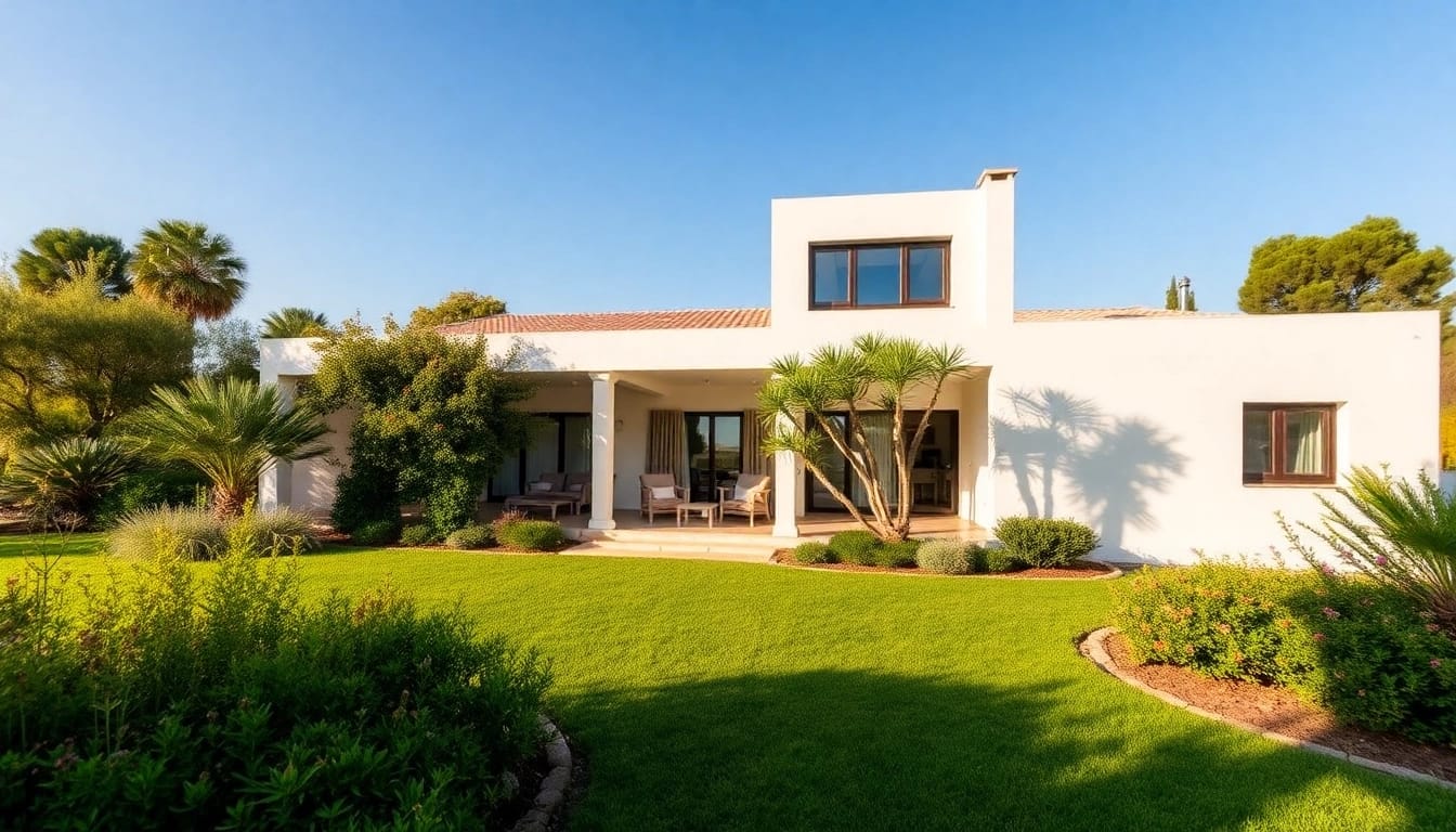 Stunning view of a villa showcasing nordzypern immobilien erfahrungen with beautiful gardens and bright sunlight.