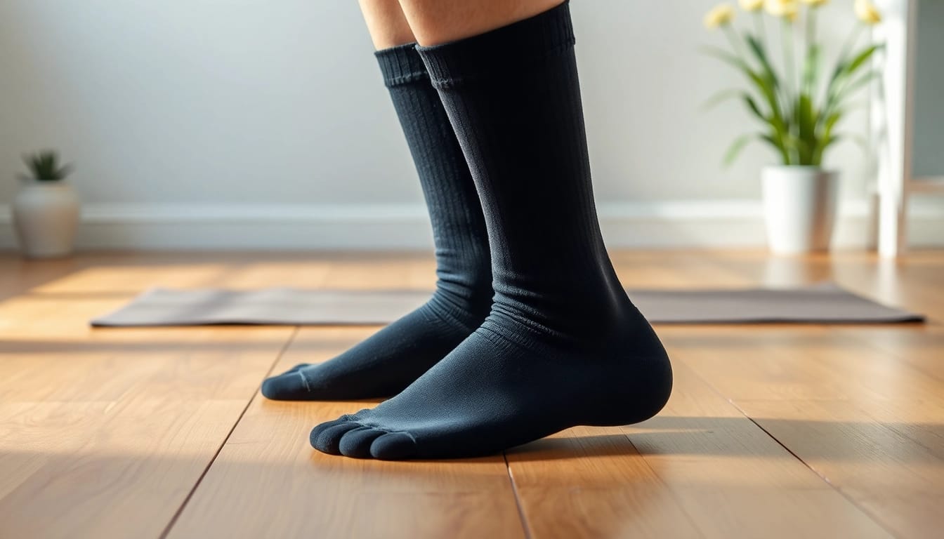 Tragen Sie unsere hochwertigen Kompressionssocken, die den Komfort und die Durchblutung fördern, in stilvollem Schwarz für Sport und Alltag.