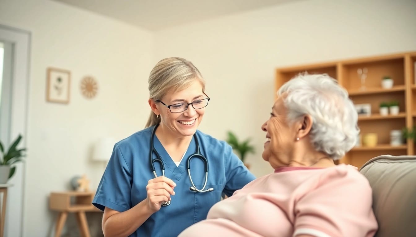 Engaging Pflegefachkraft stelle Hameln providing care to an elderly patient in a comfortable home setting.
