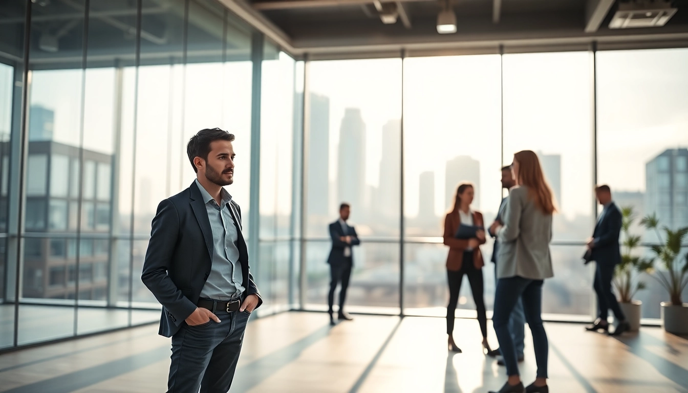 Immobilienmakler Frankfurt Eckenheim engagiert sich mit Kunden in einem modernen Büro.