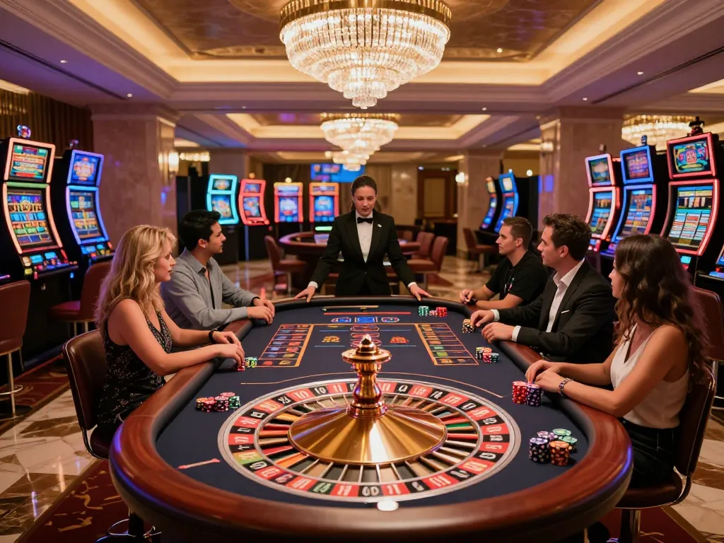KJC players engaging at a roulette table in a luxurious casino setting.