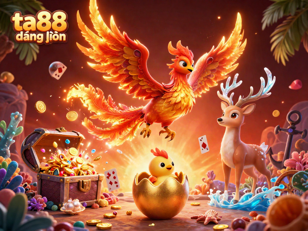 Experience ta88 đăng nhập with our vibrant casino illustration featuring dynamic characters and game elements.