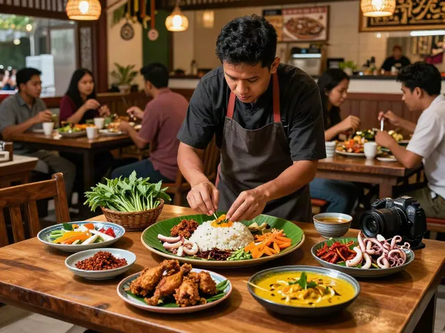 Indulge in rokok88 super Nasi Kandar with vibrant dishes, showcasing rich flavors and culinary artistry.