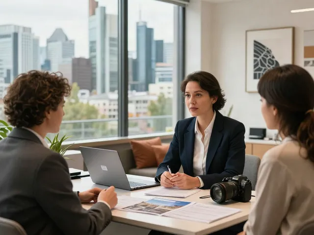 Bester Immobilienmakler Frankfurt berät Kunden in modernem Büro mit Blick auf die Skyline.