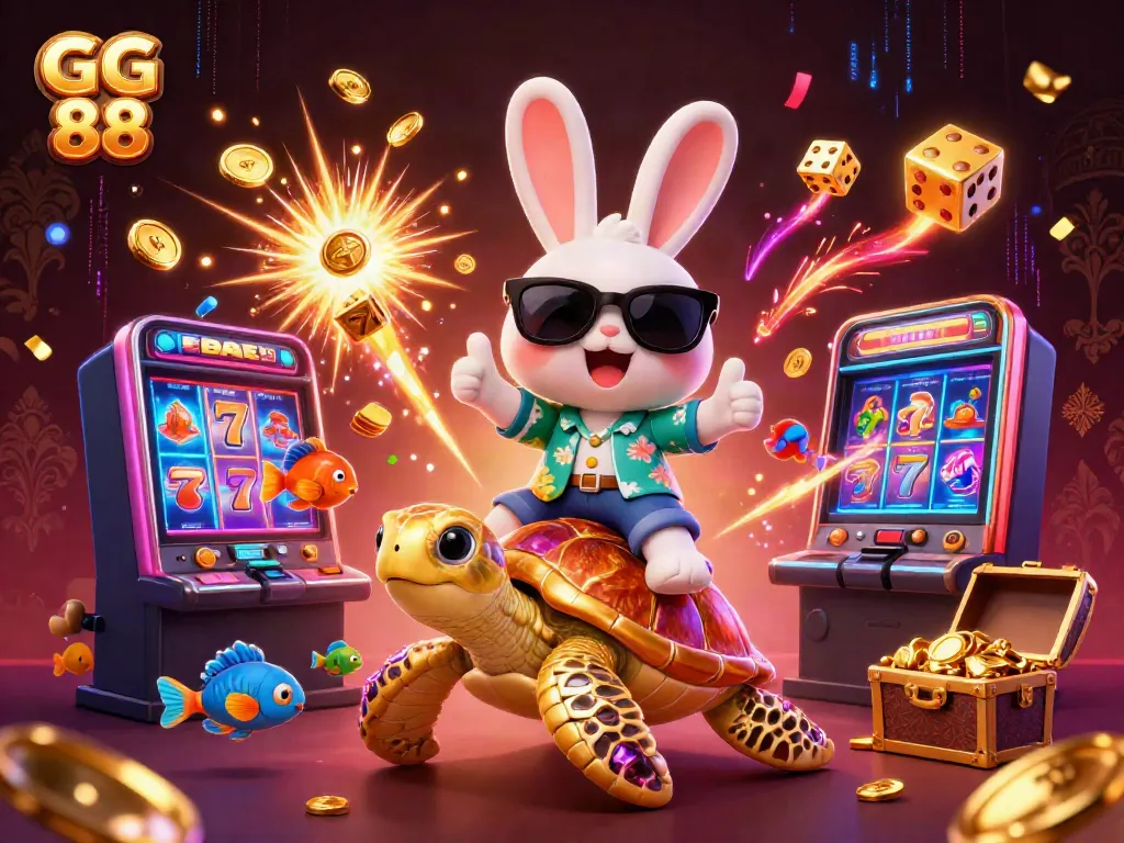 Experience the excitement of GG 88 with a vibrant 3D scene featuring a lucky rabbit and golden turtle.