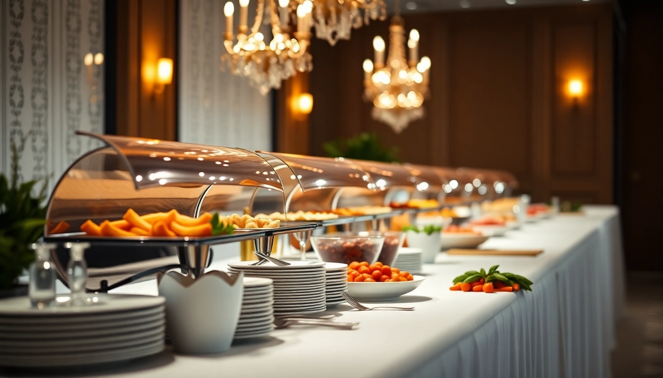 Genießen Sie ein festlich angerichtetes Buffet für den Partyservice, das eine Vielzahl an köstlichen Speisen gekonnt präsentiert.