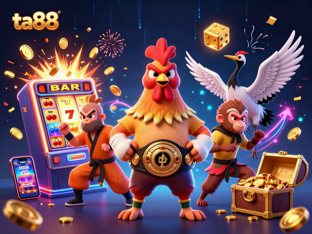 Experience the thrill with ta88 featuring dynamic characters and casino elements in a vibrant setting.