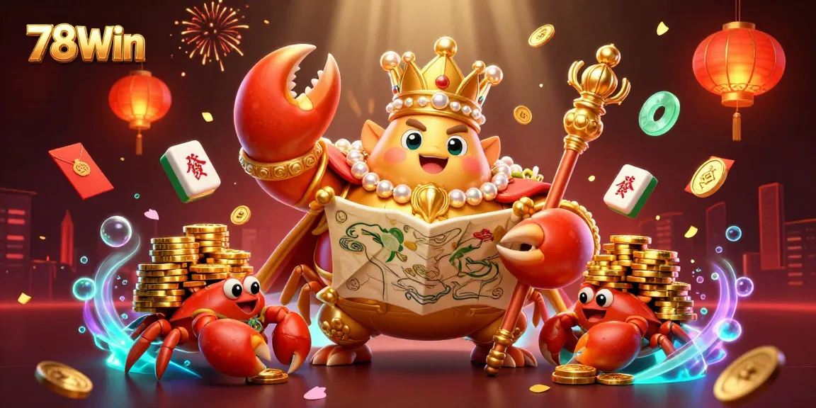 Engage in thrilling gameplay with 78Win as the golden crab emperor presides over a vibrant casino scene.