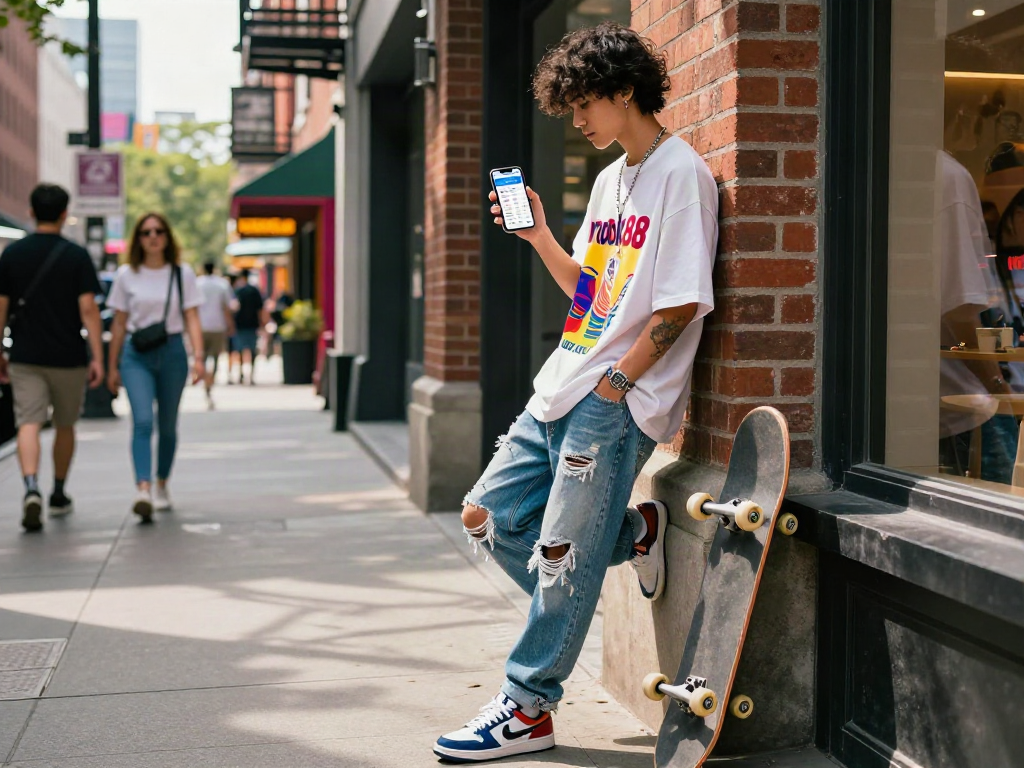 Engaging youth using rokok88 app in a lively urban street environment