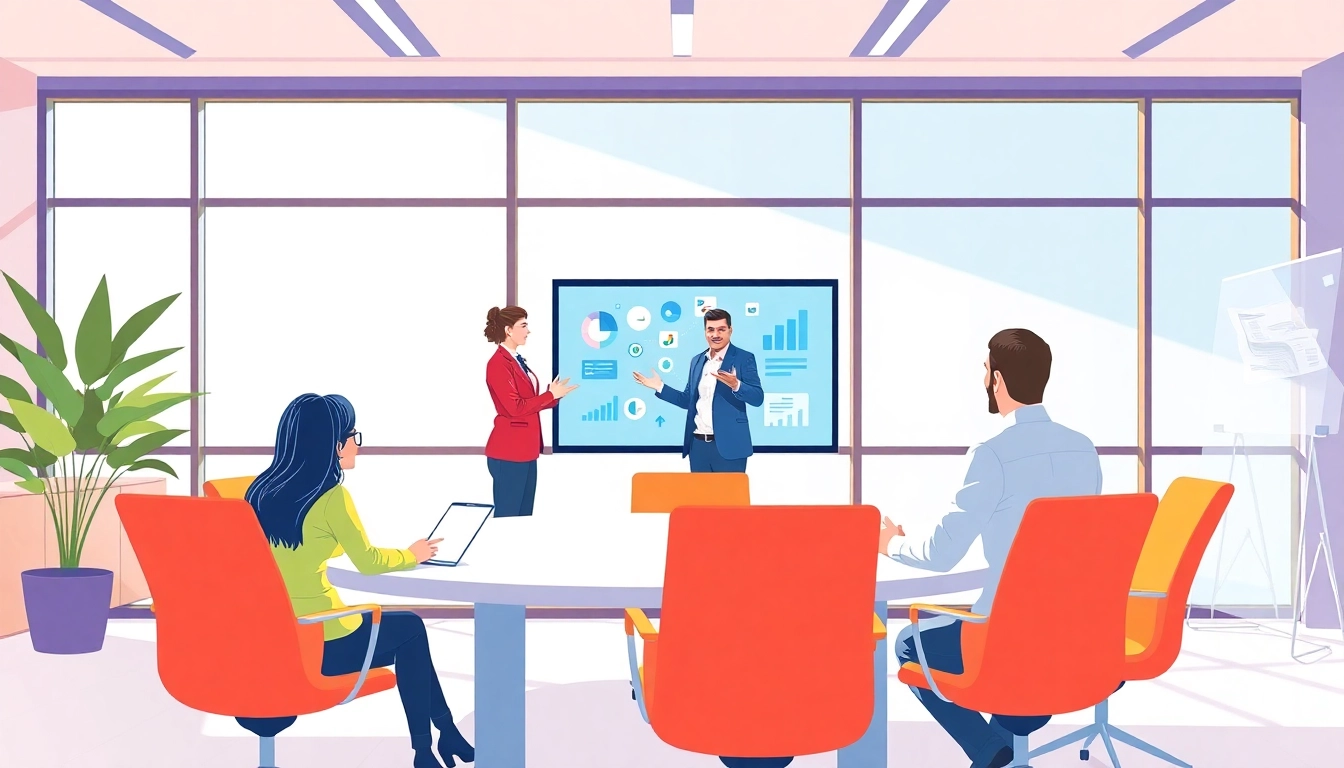 Consultant leading a corporate advisory session demonstrating Unternehmensberatung strategies with a digital presentation.