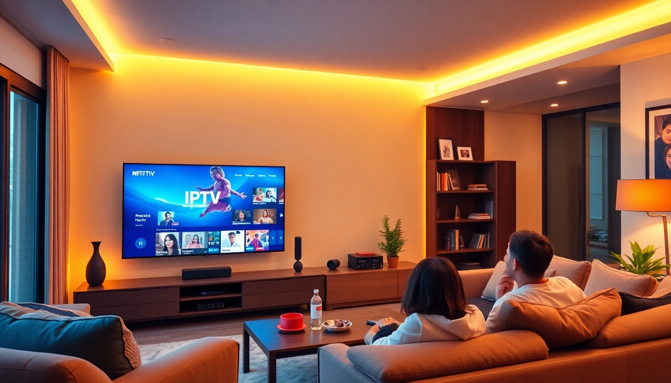 Stream IPTV Anbieter services seamlessly on a large TV in a bright and cozy living room.