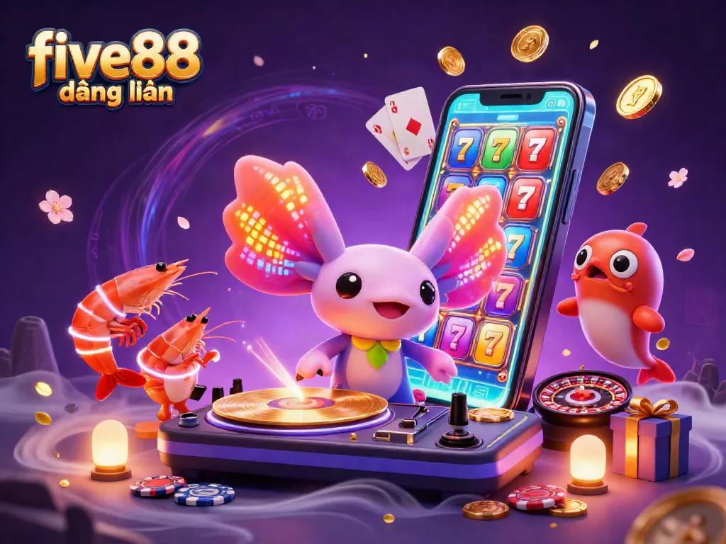 Experience the excitement of five88 đăng nhập with vibrant casino elements in a dynamic 3D scene.