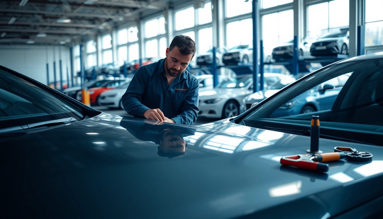 Hagelschaden Reparatur München durch einen erfahrenen Mechaniker, der fachgerecht Dellen behandelt.
