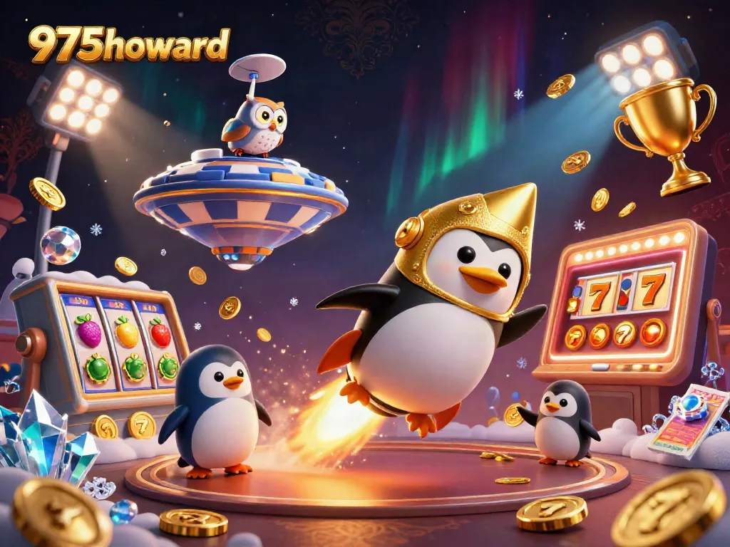 Experience excitement with 975howard at a dynamic casino adventure, showcasing slot reels and vibrant gold coins.