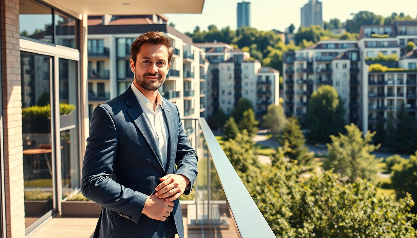 Immobilienmakler Frankfurt Riedberg führt eine Bewertung in einem modernen Stadtviertel durch.