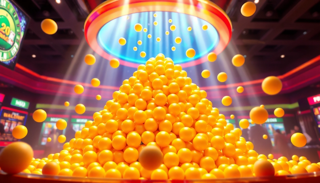 Erlebe die spannende Plinko-Spielaction mit bunten Kugeln, die durch die Pyramide fallen und Gewinne generieren.