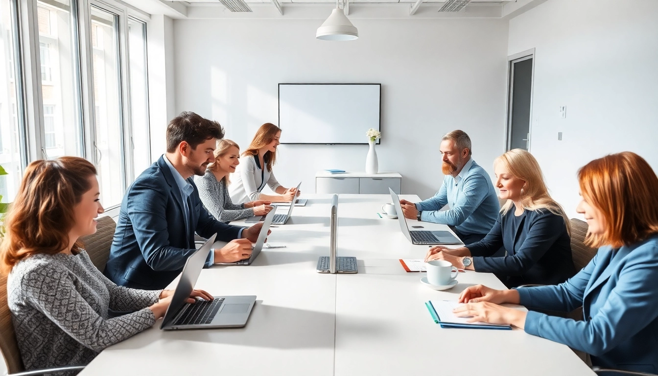 Professionelle Szene der Personalvermittlung mit Mitarbeitern in einem modernen Büro während der Zusammenarbeit.